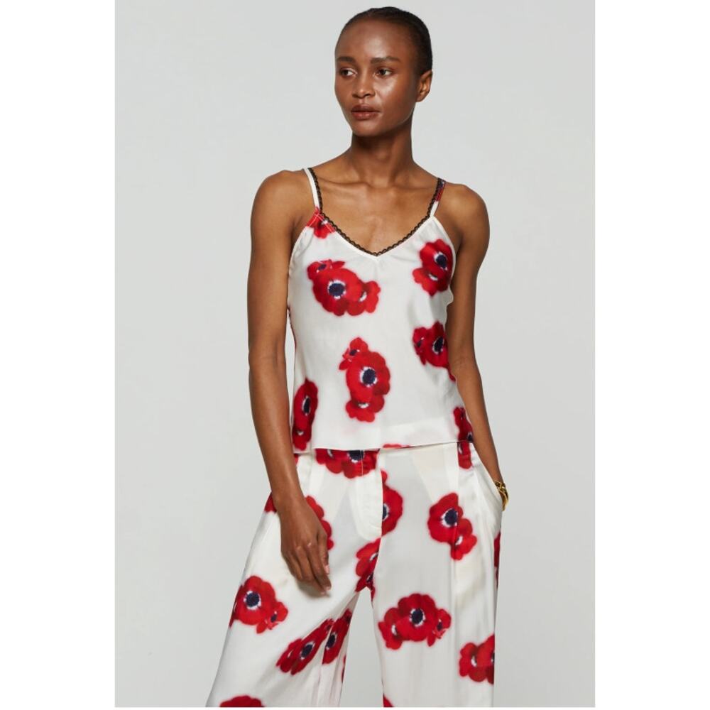 Nwt Serena Bute Wide Leg Trousers in Poppy Red White Size 14 Silk Viscose